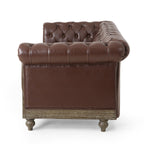 Canapé 3 places Chesterfield marron foncé 78,75 en similicuir avec pieds en bois et clous pour le salon