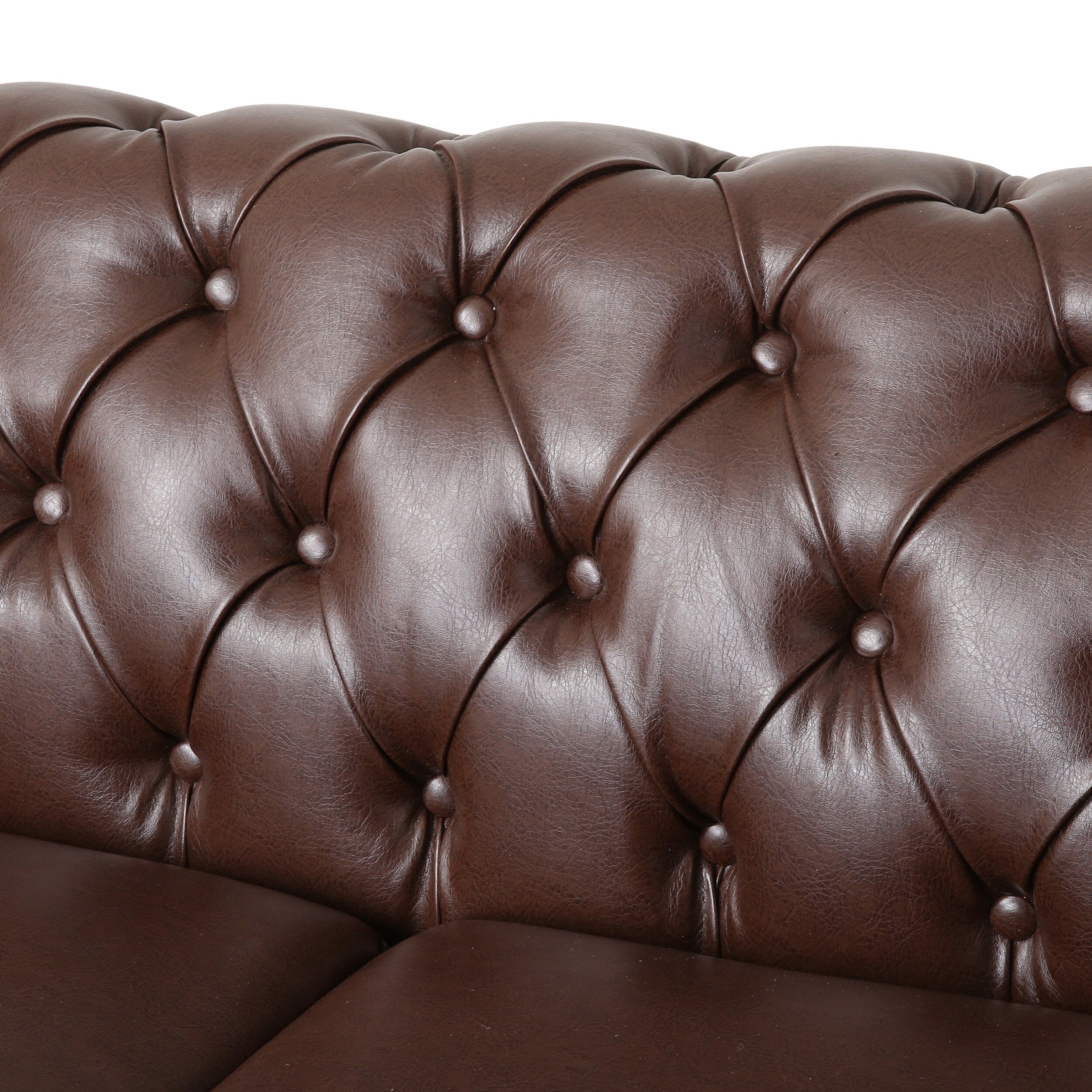 Canapé 3 places Chesterfield marron foncé 78,75 en similicuir avec pieds en bois et clous pour le salon