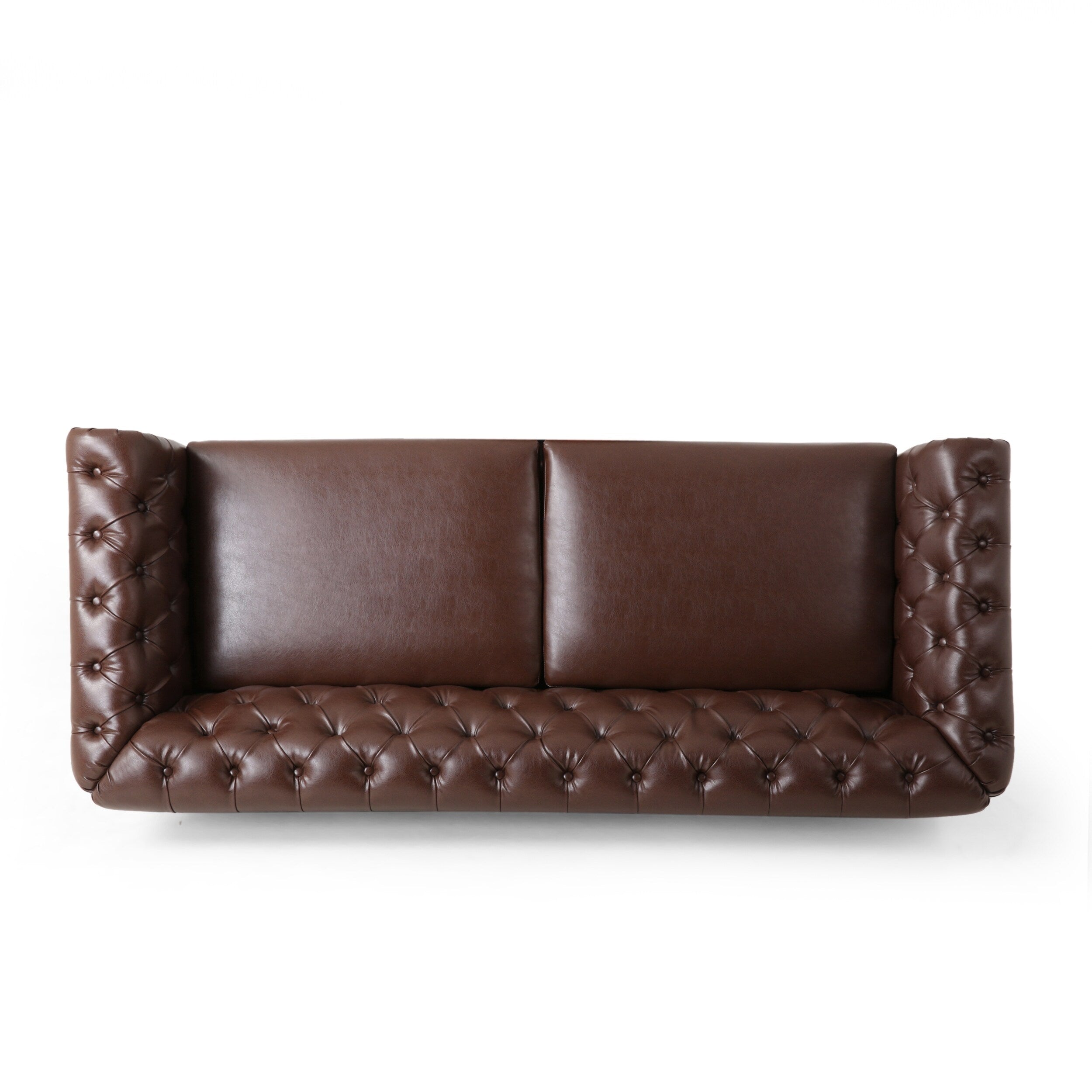 Canapé 3 places Chesterfield marron foncé 78,75 en similicuir avec pieds en bois et clous pour le salon