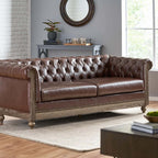 Canapé 3 places Chesterfield marron foncé 78,75 en similicuir avec pieds en bois et clous pour le salon