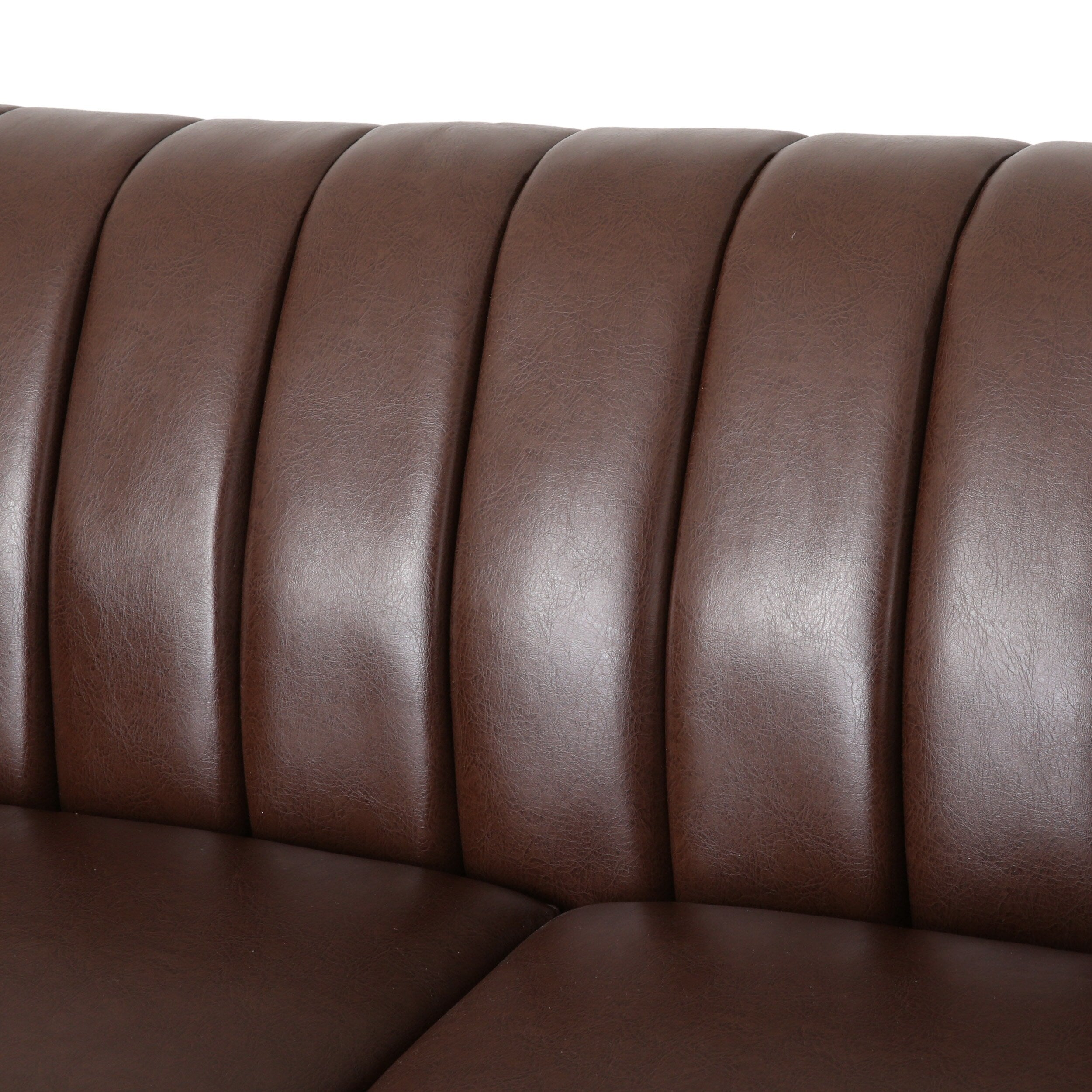 Canapé Chesterfield marron foncé avec têtes de clous et pieds en bouleau