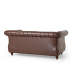 Canapé Chesterfield marron foncé avec têtes de clous et pieds en bouleau