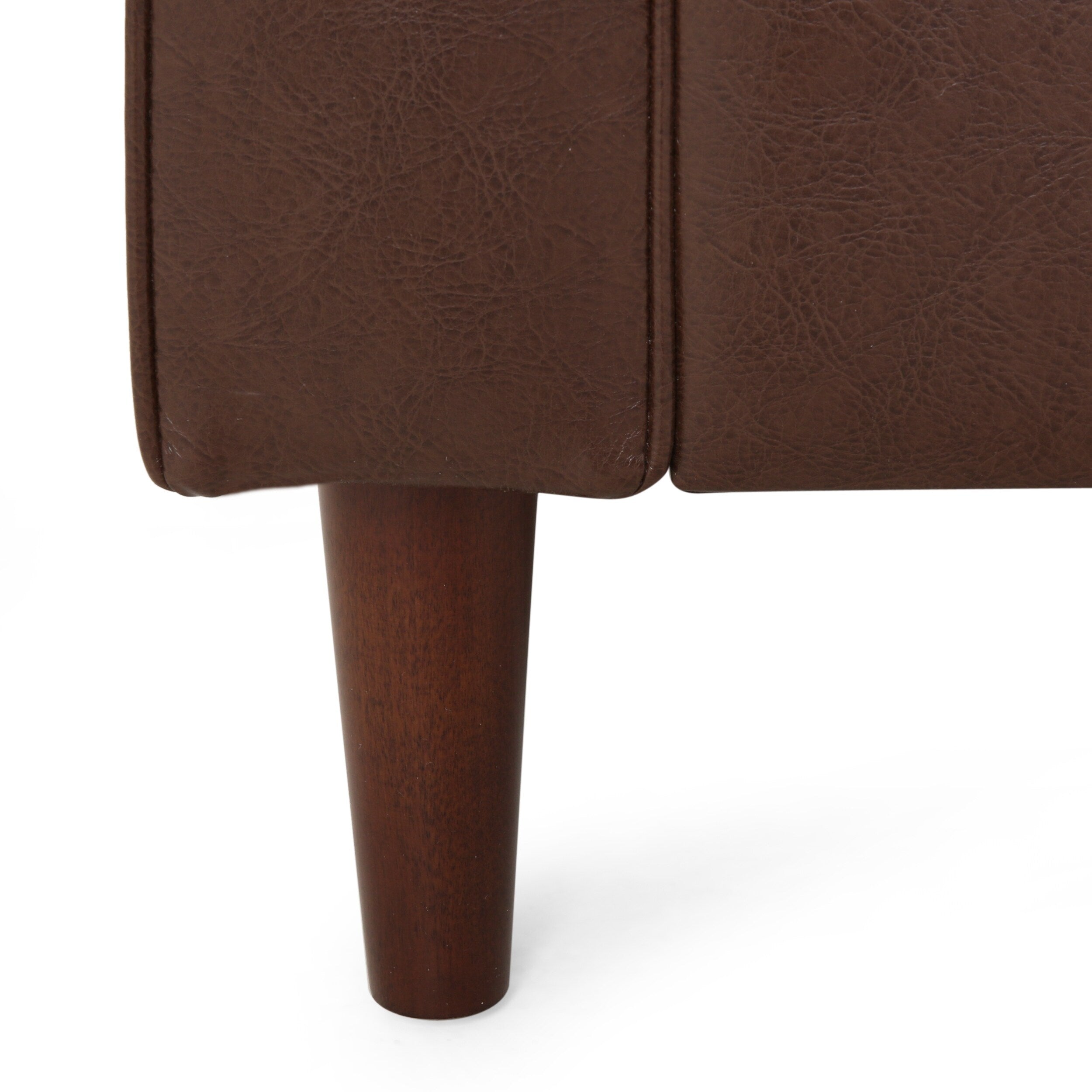 Canapé 3 places en similicuir marron foncé avec pieds en bois