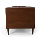 Canapé 3 places capitonné en similicuir marron foncé avec pieds en bois de bouleau