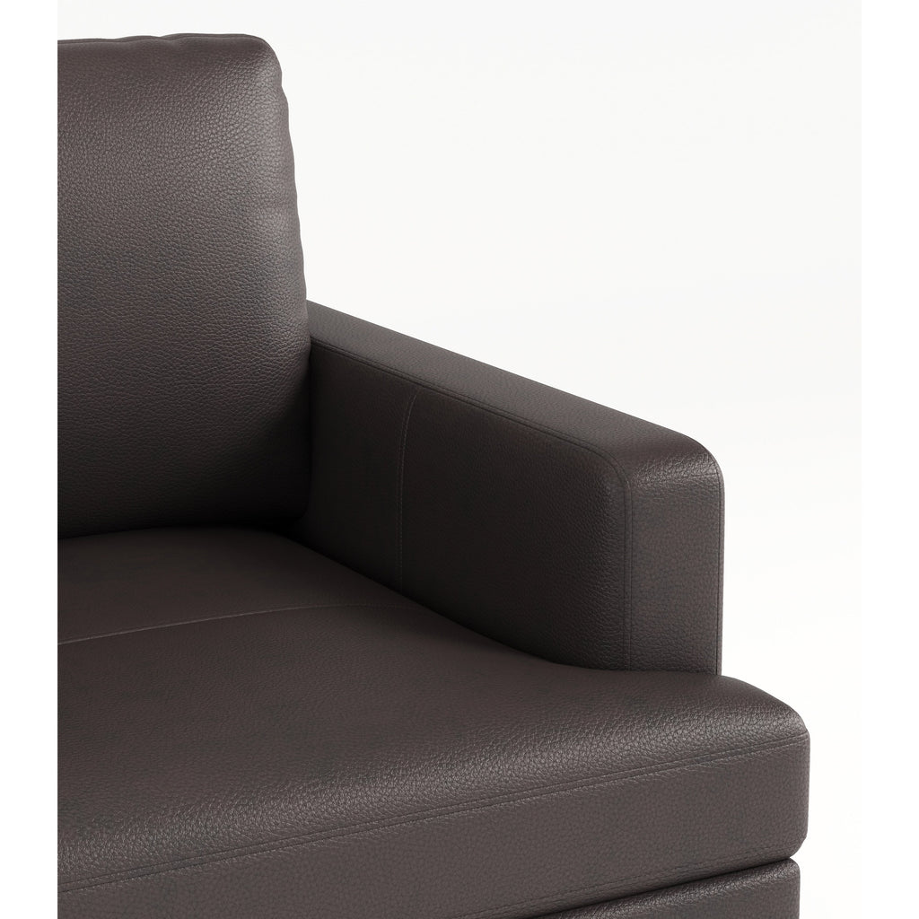 Canapé 3 places en cuir véritable marron foncé avec chargeur USB