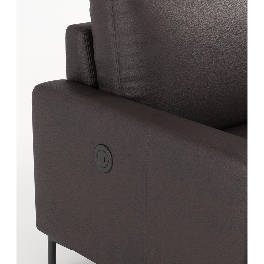 Canapé 3 places de luxe en cuir véritable marron foncé 77 avec chargeur USB pour le salon