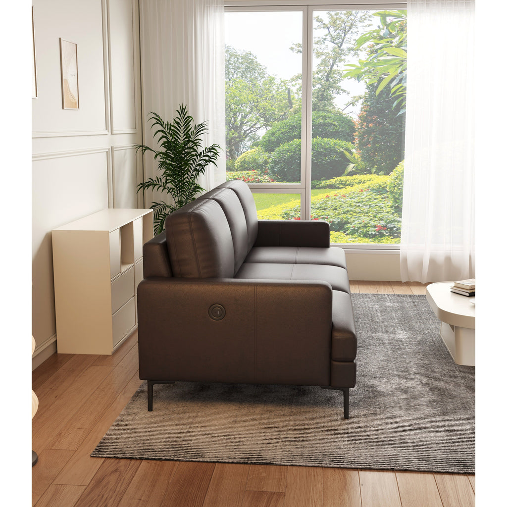 Canapé 3 places de luxe en cuir véritable marron foncé 77 avec chargeur USB pour le salon