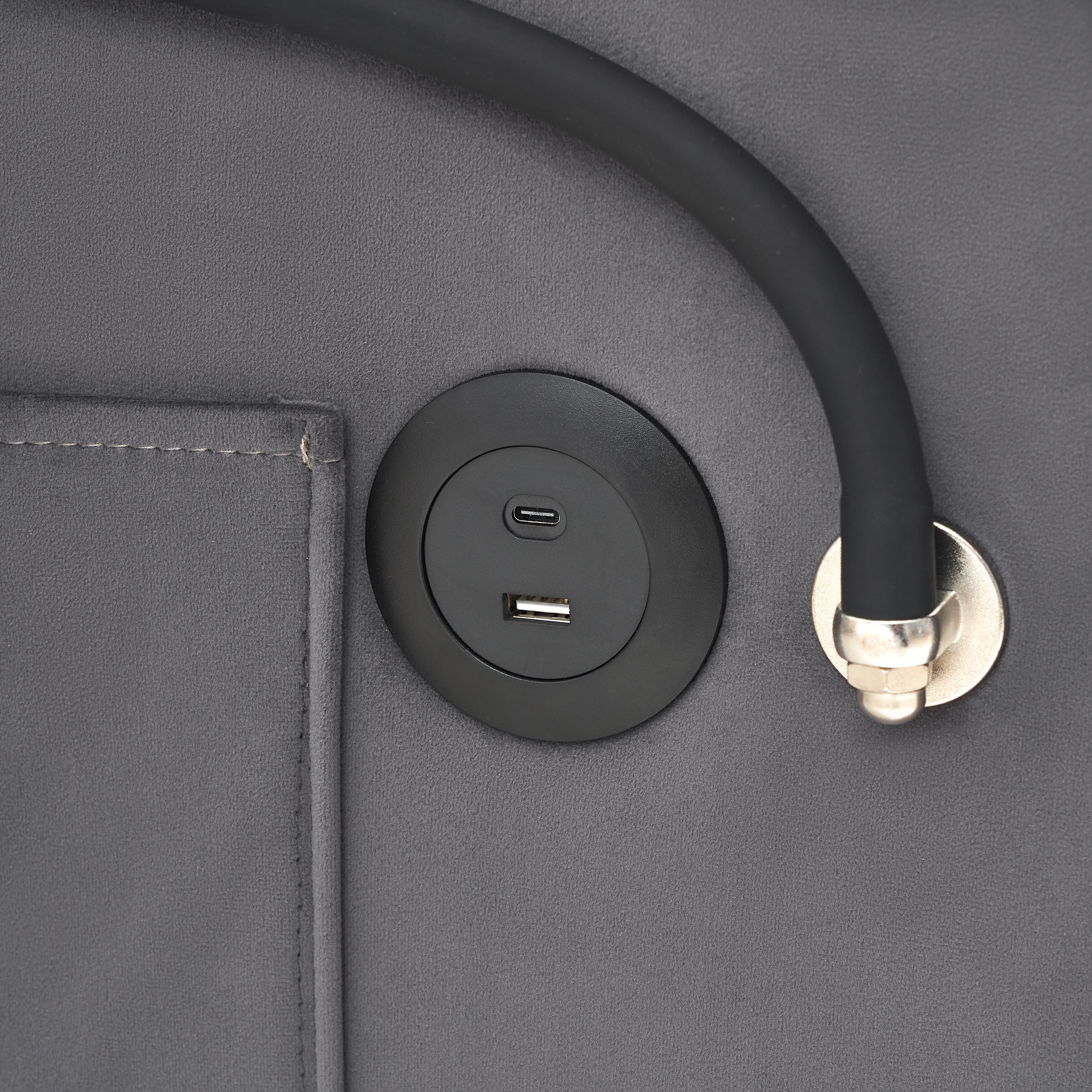 Canapé-lit simple convertible gris foncé avec port de chargement USB