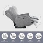 Fauteuil inclinable électrique en similicuir gris foncé avec ports USB et coussin épais pour le salon