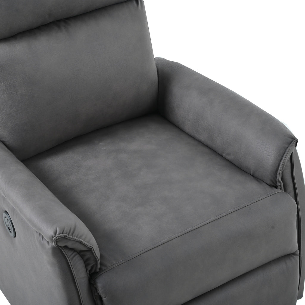 Fauteuil inclinable électrique en similicuir gris foncé avec ports USB et coussin épais pour le salon