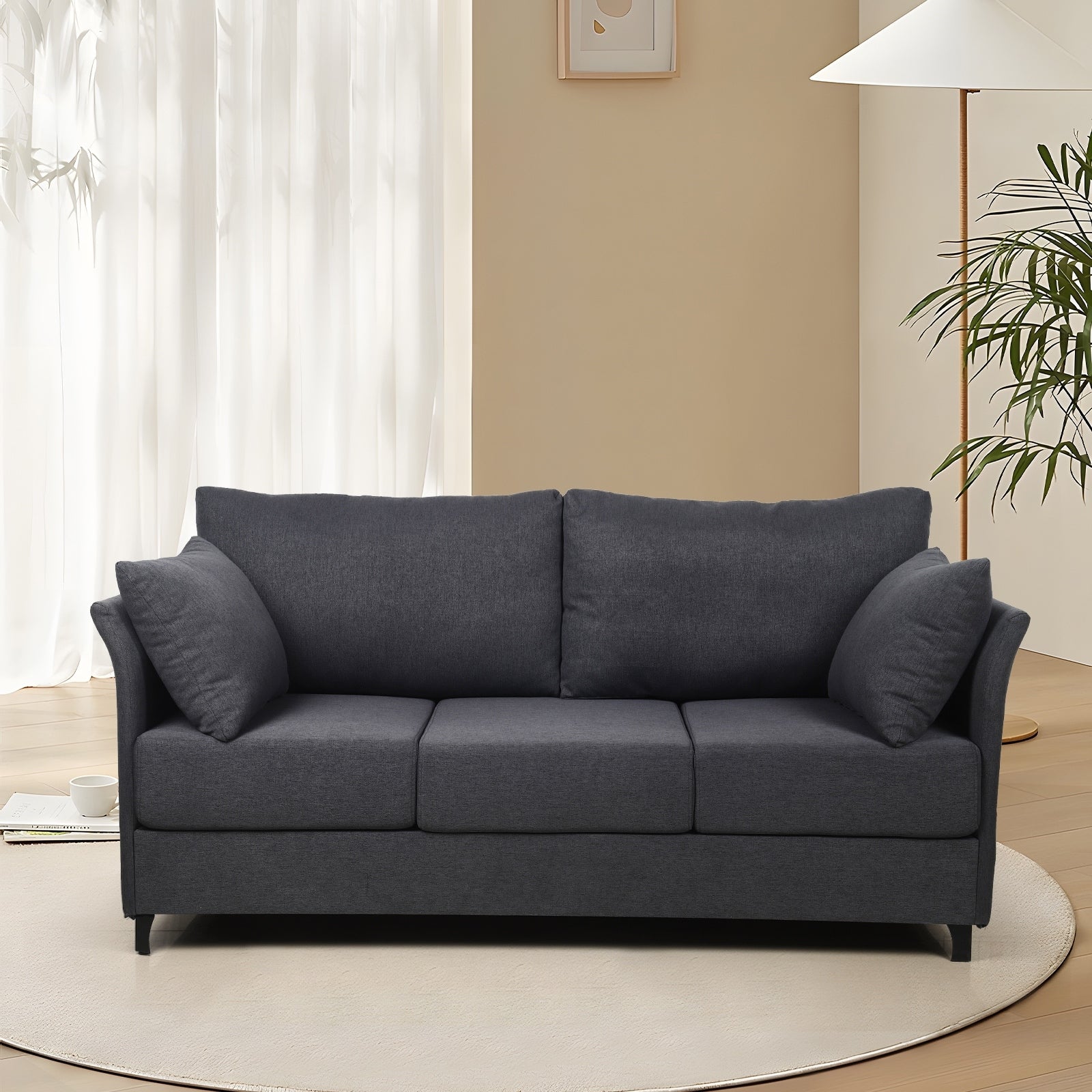 Canapé 3 places amovible en lin gris foncé avec structure en métal