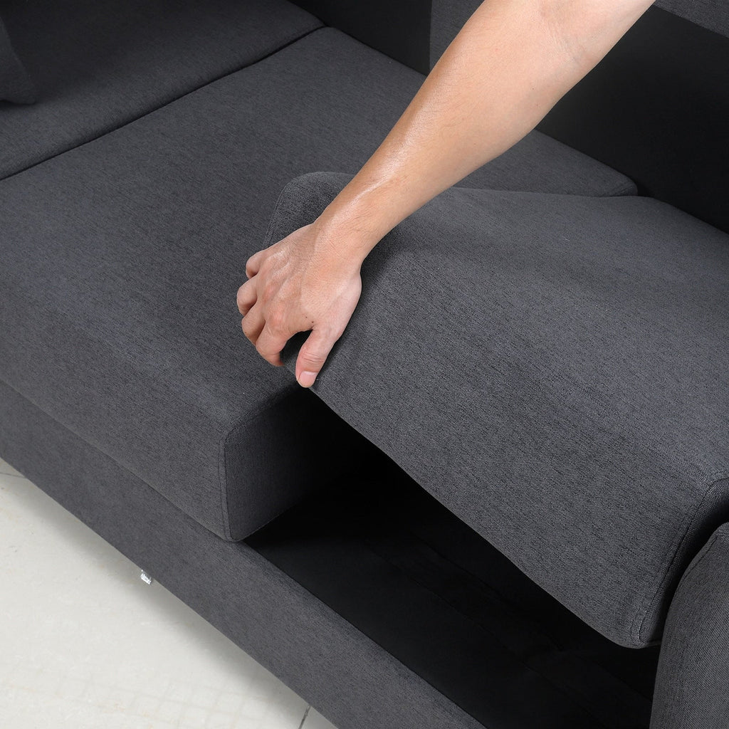 Canapé 3 places amovible en lin gris foncé avec structure en métal