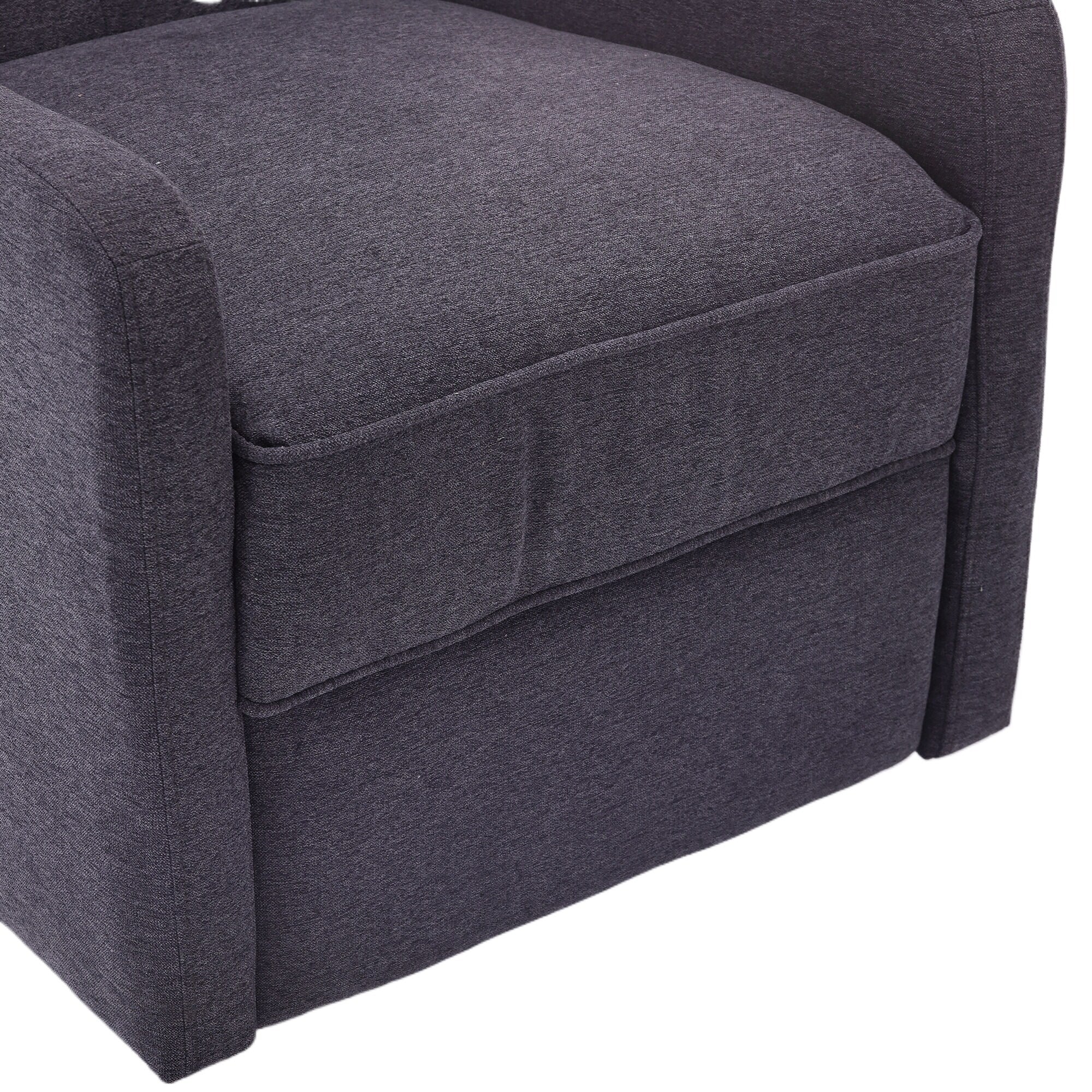 Fauteuil inclinable manuel pivotant à 360° en lin gris foncé avec dossier capitonné et repose-pieds pour salon et chambre