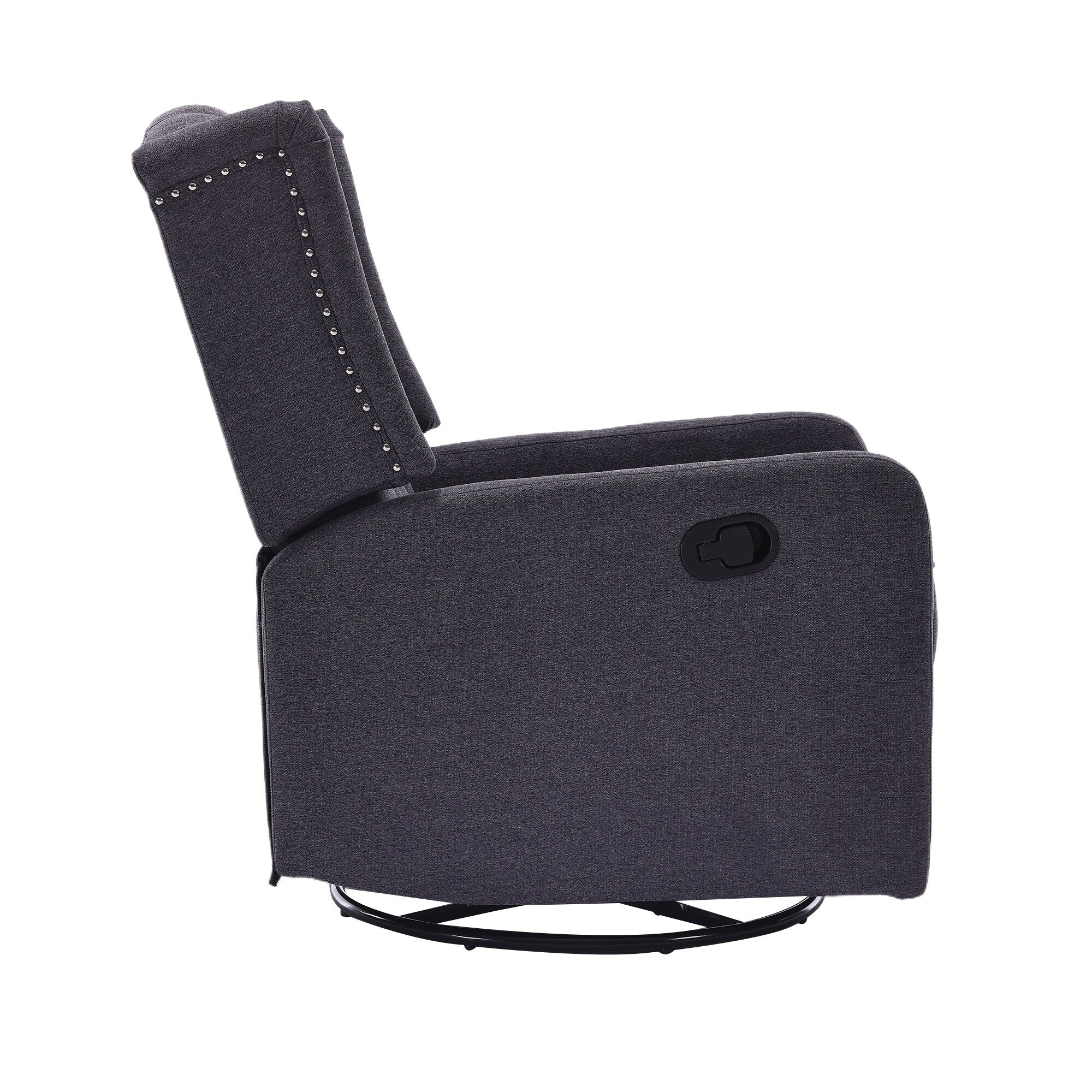 Fauteuil inclinable manuel pivotant à 360° en lin gris foncé avec dossier capitonné et repose-pieds pour salon et chambre