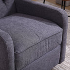 Fauteuil inclinable manuel pivotant à 360° en lin gris foncé avec dossier capitonné et repose-pieds pour salon et chambre