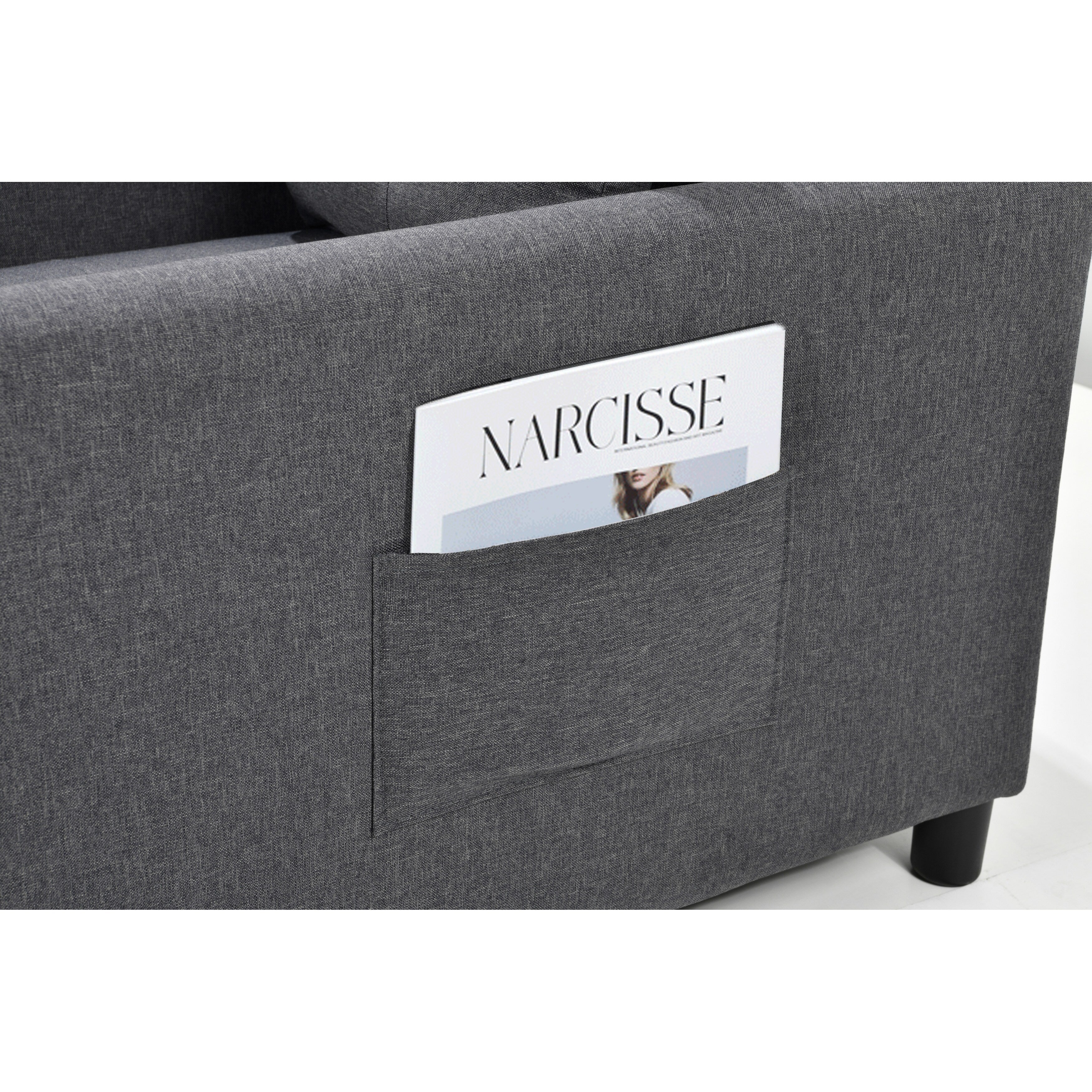 Canapé-lit convertible 3 en 1 gris foncé moderne de 27,5 pouces avec dossier réglable et oreiller pour le salon