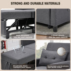 Canapé-lit convertible 3 en 1 gris foncé moderne de 27,5 pouces avec dossier réglable et oreiller pour le salon