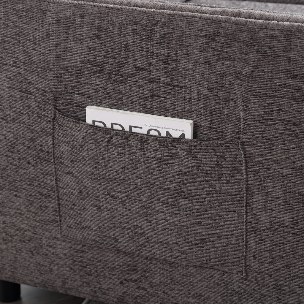 Canapé causeuse gris foncé moderne 52,36 pouces en chenille avec poche et clous pour le salon