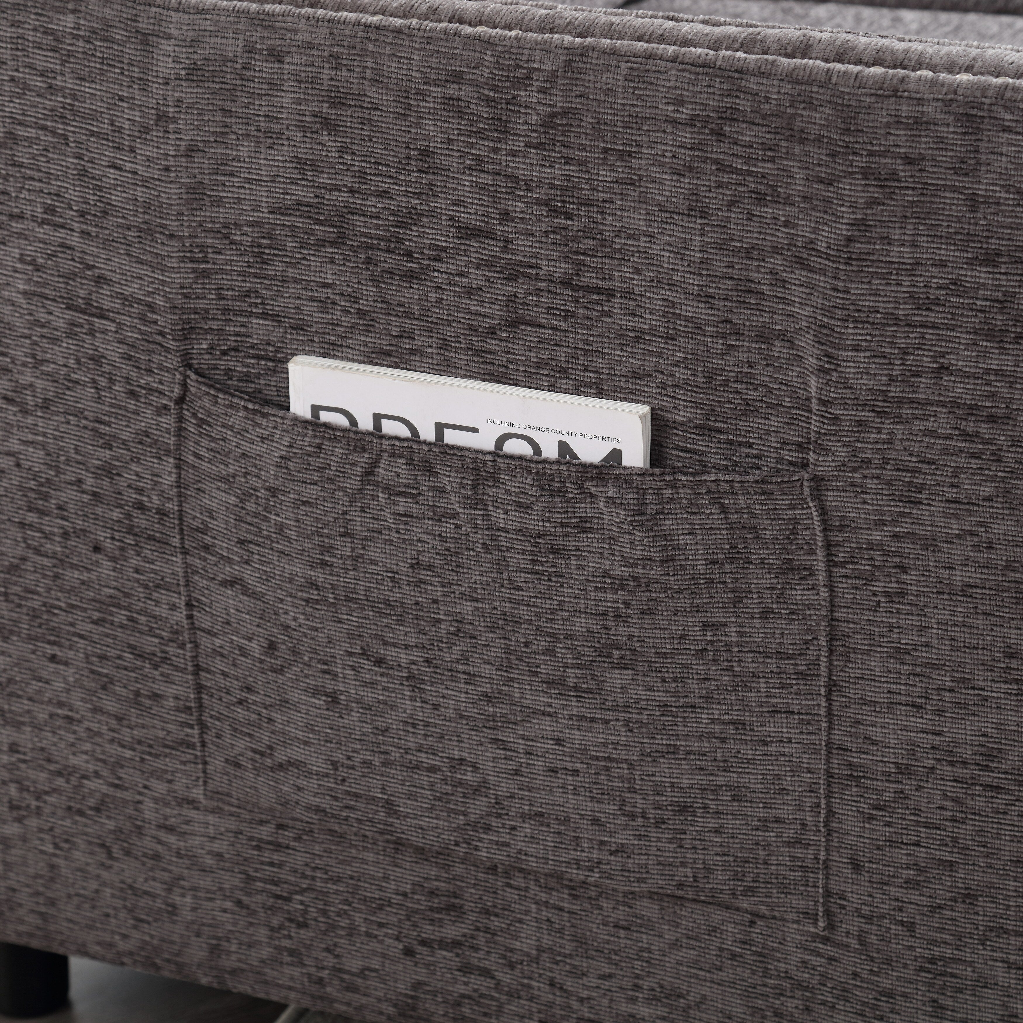 Canapé causeuse gris foncé moderne 52,36 pouces en chenille avec poche et clous pour le salon