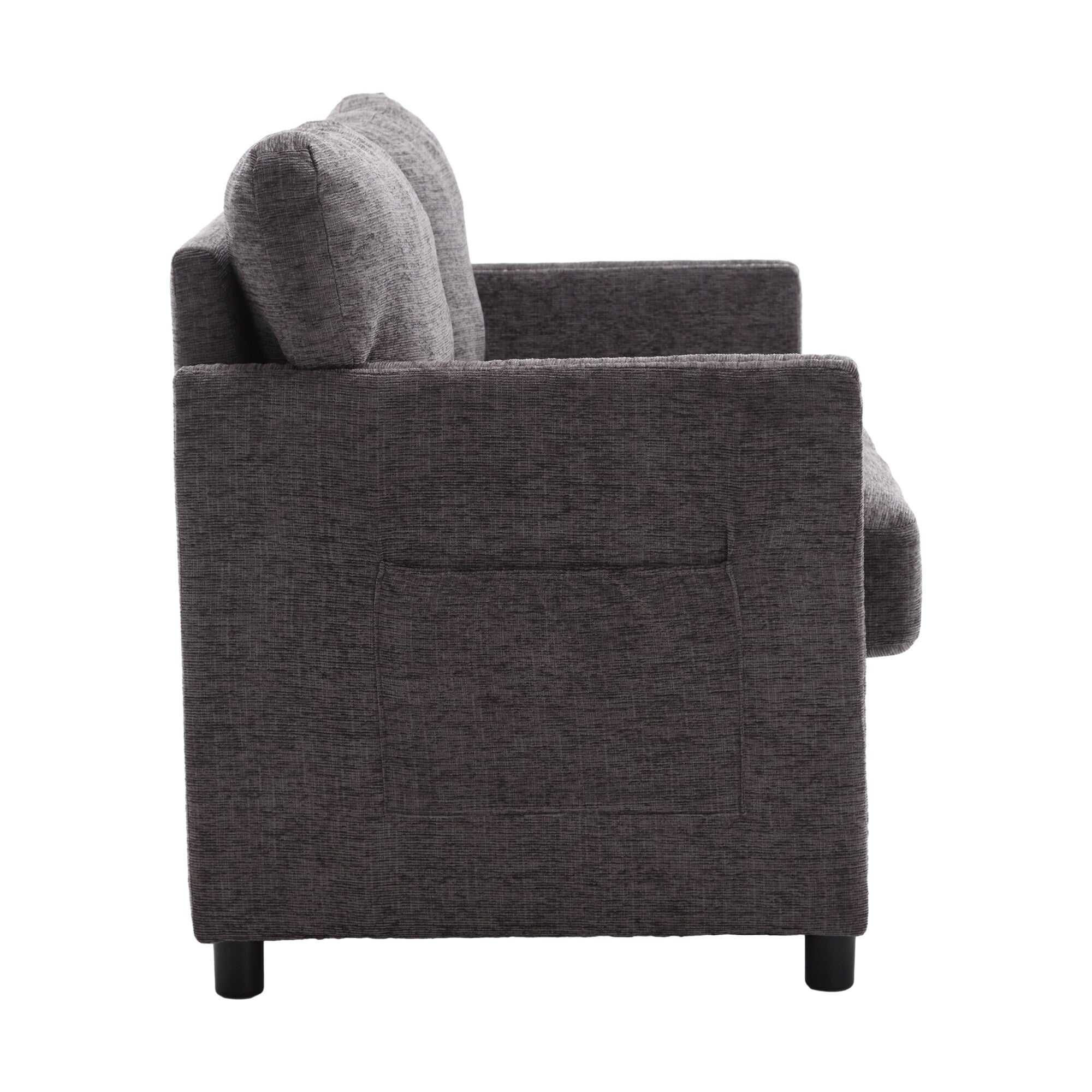 Canapé causeuse gris foncé moderne 52,36 pouces en chenille avec poche et clous pour le salon