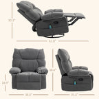 Fauteuil inclinable manuel pivotant à 360°, rembourré en chenille gris foncé surdimensionné, avec massage par vibration et chauffage lombaire