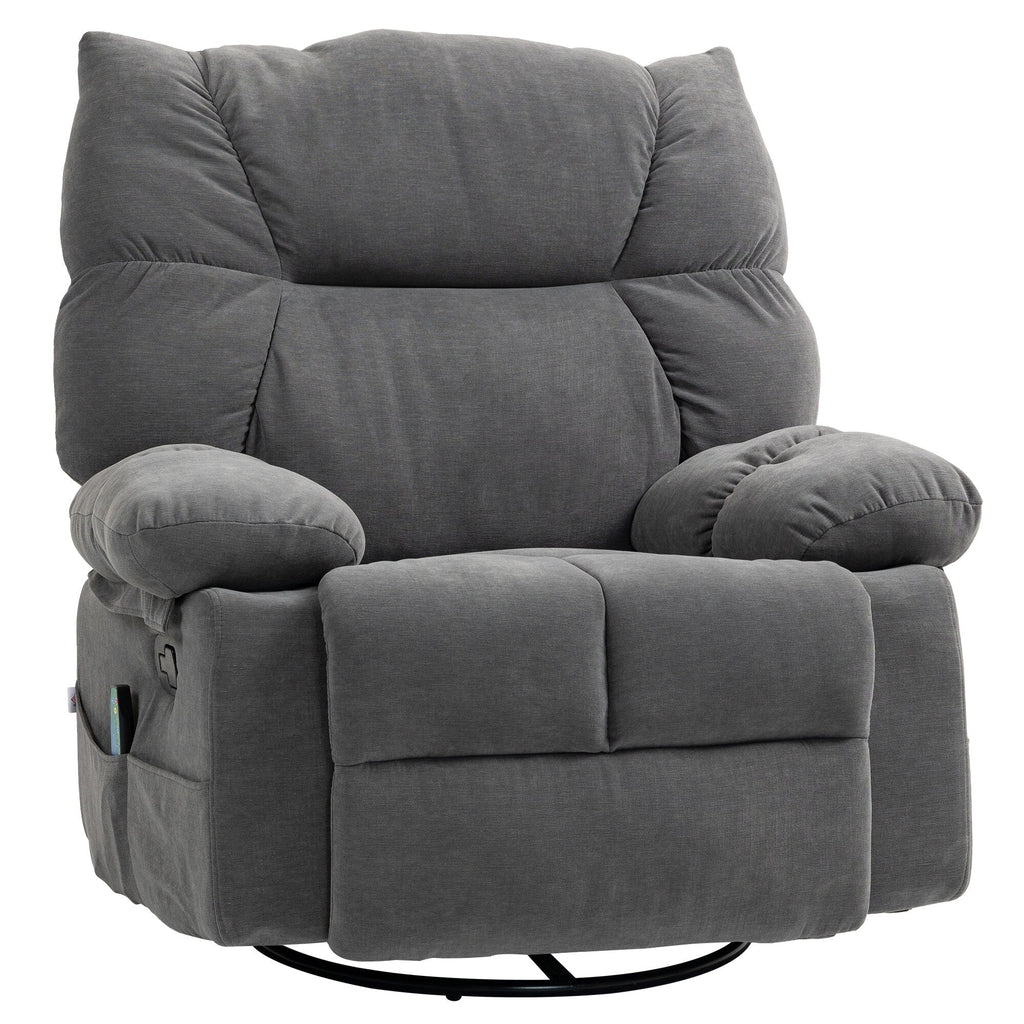 Fauteuil inclinable manuel pivotant à 360°, rembourré en chenille gris foncé surdimensionné, avec massage par vibration et chauffage lombaire