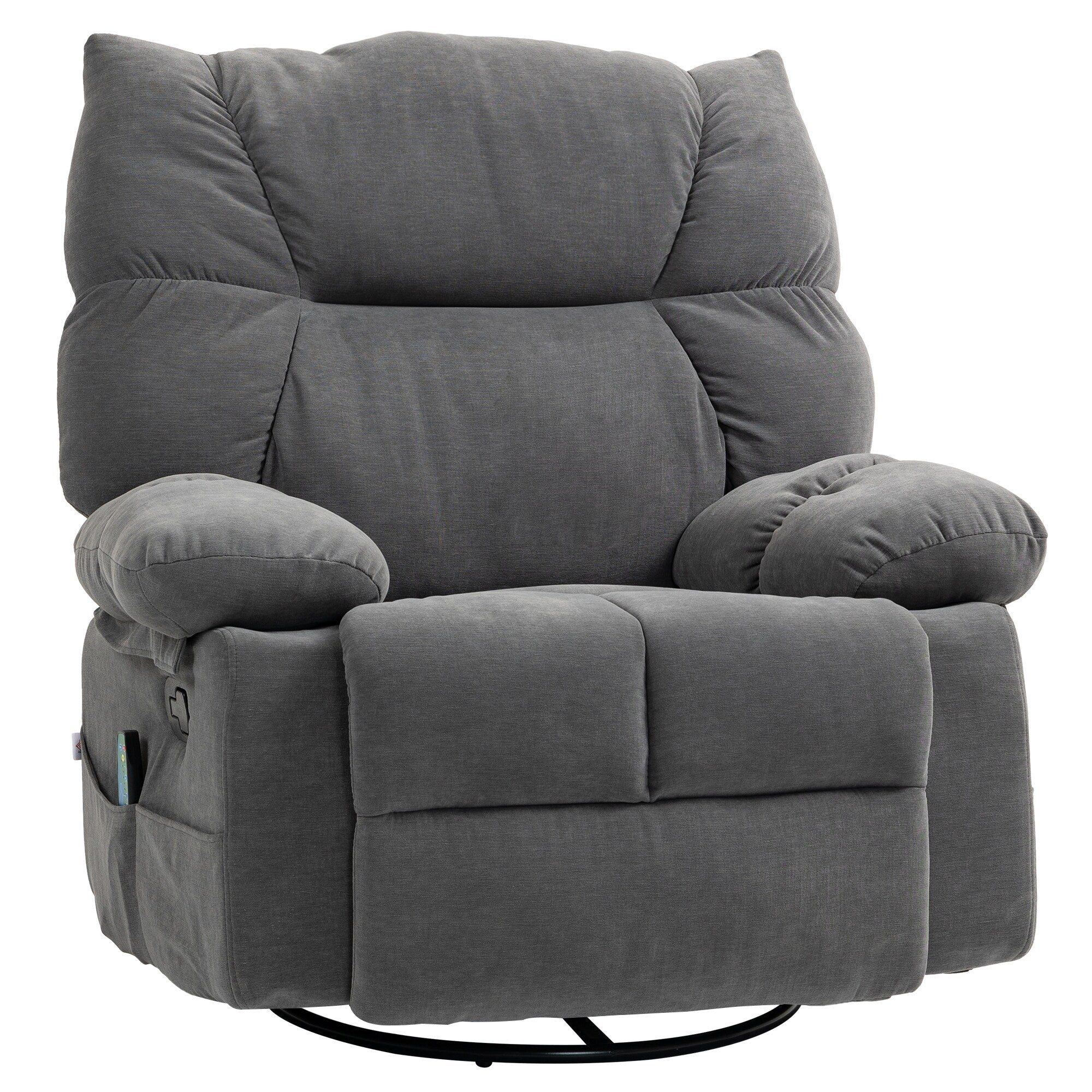 Fauteuil inclinable manuel pivotant à 360°, rembourré en chenille gris foncé surdimensionné, avec massage par vibration et chauffage lombaire