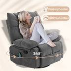 Fauteuil inclinable manuel pivotant à 360°, rembourré en chenille gris foncé surdimensionné, avec massage par vibration et chauffage lombaire
