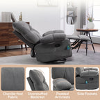 Fauteuil inclinable manuel pivotant à 360°, rembourré en chenille gris foncé surdimensionné, avec massage par vibration et chauffage lombaire