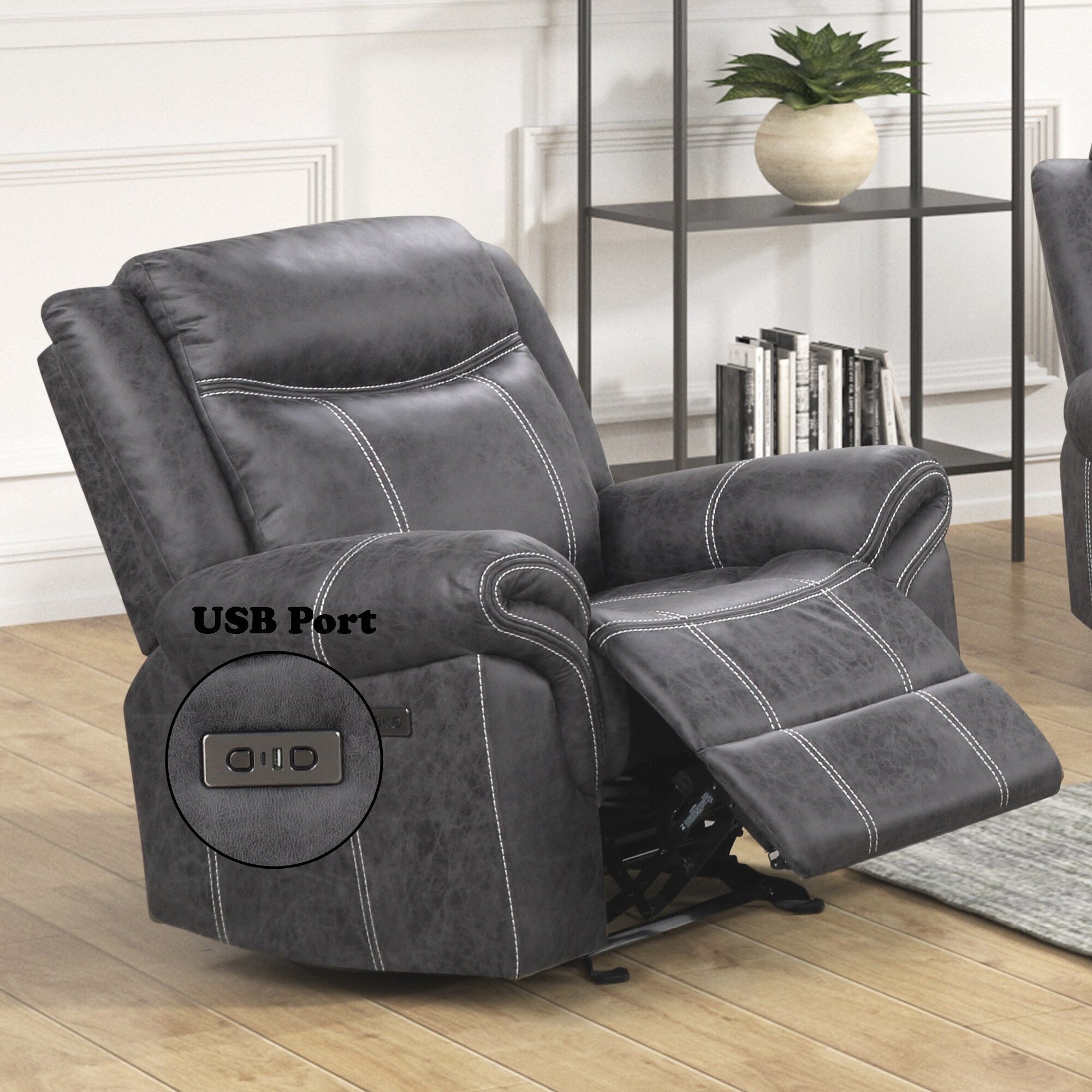 Fauteuil inclinable électrique en microfibre polie gris foncé