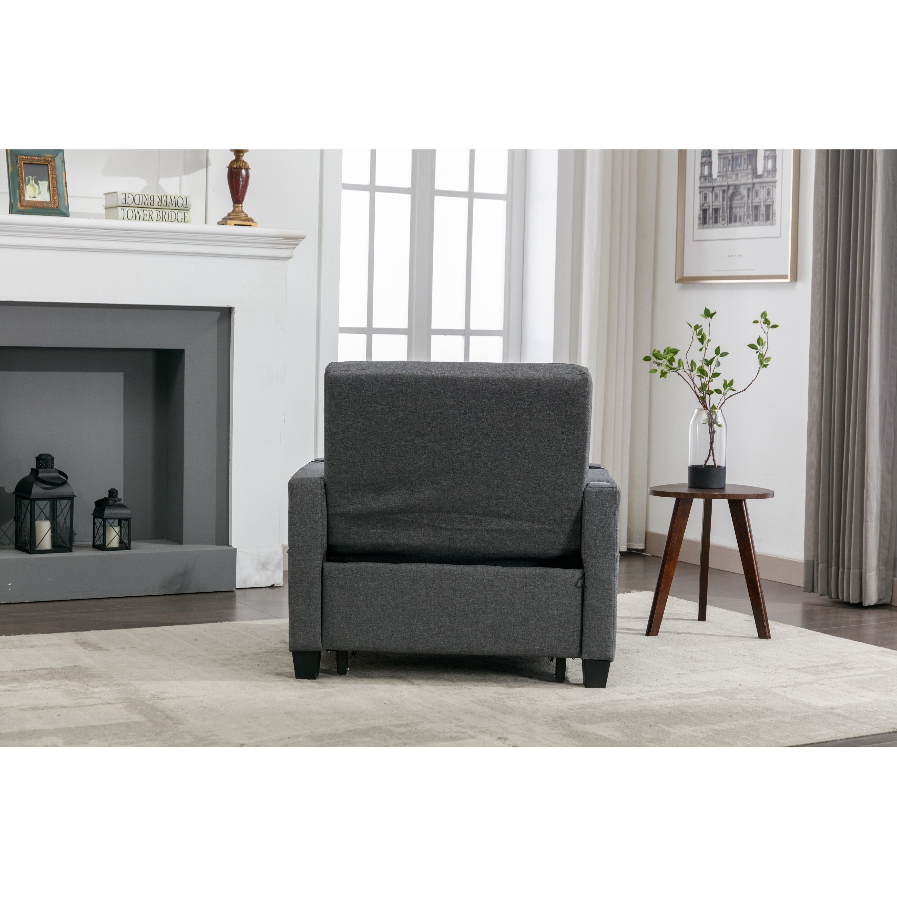 Canapé convertible 3 en 1 en lin gris foncé 68.12 avec ports USB et tissu résistant à l'usure pour le salon