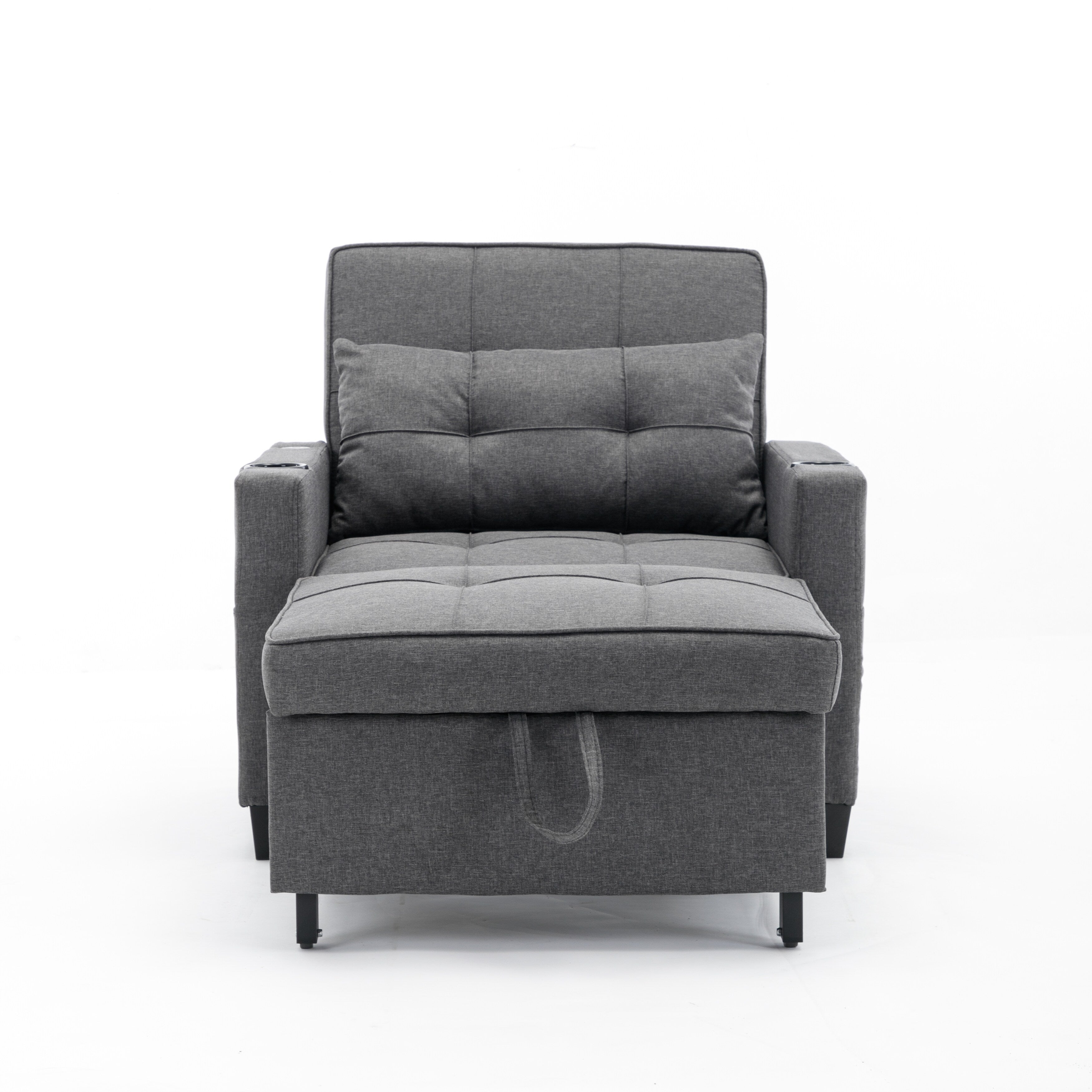 Canapé convertible 3 en 1 en lin gris foncé 68.12 avec ports USB et tissu résistant à l'usure pour le salon