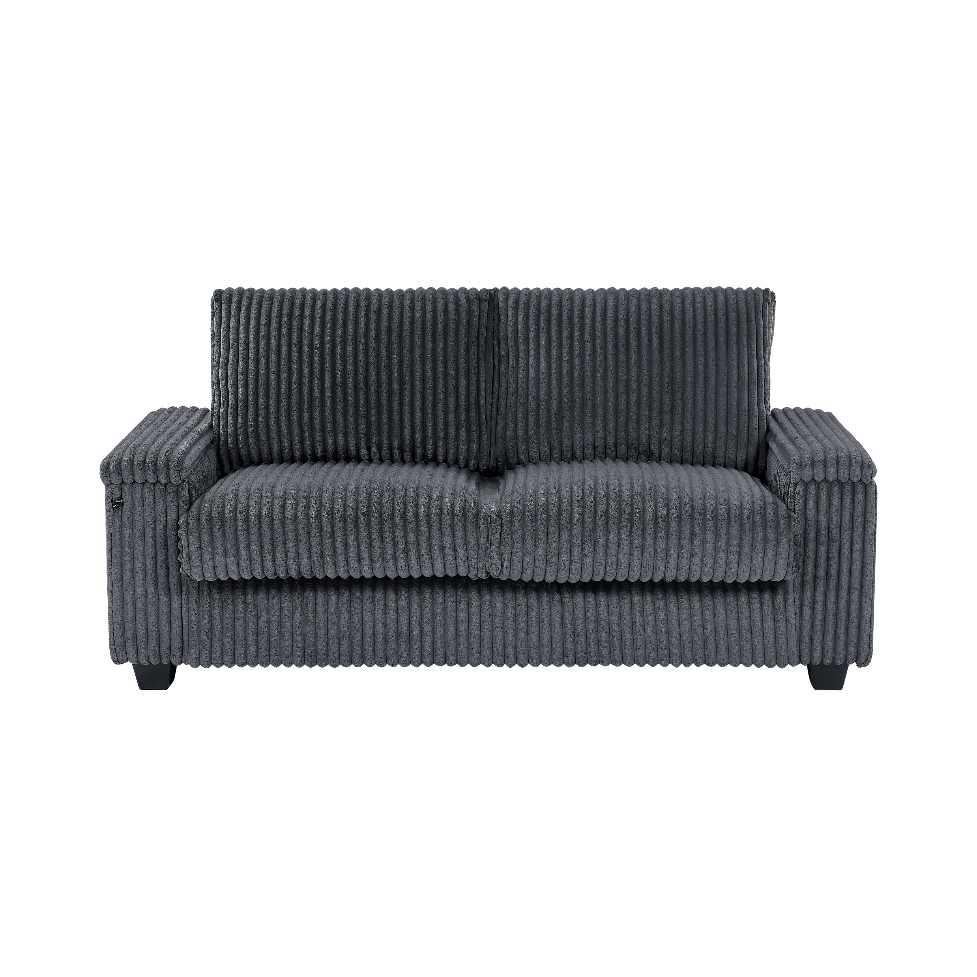 Canapé causeuse en tissu gris foncé 71 avec accoudoir carré de rangement et port USB pour le salon