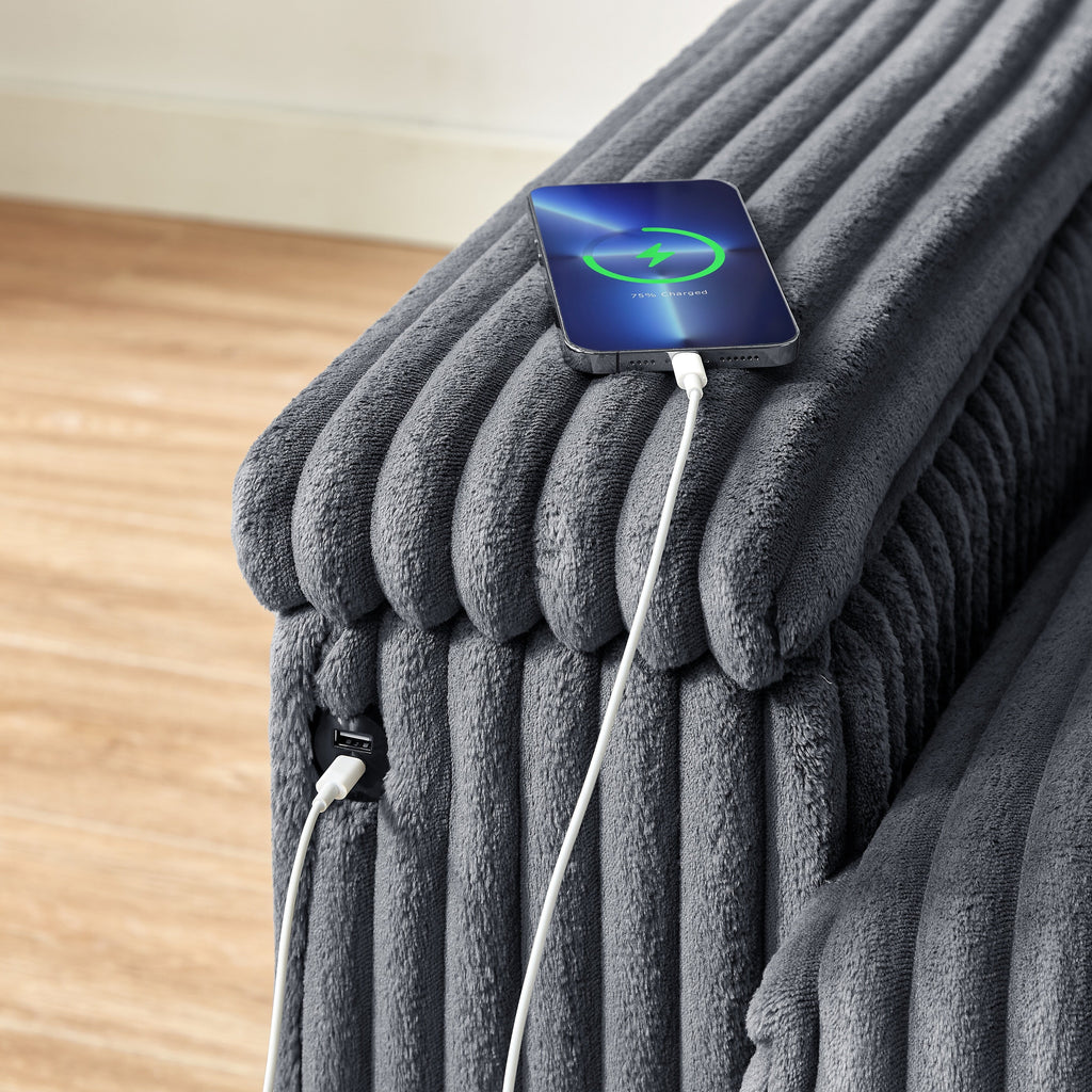 Canapé causeuse en tissu gris foncé 71 avec accoudoir carré de rangement et port USB pour le salon