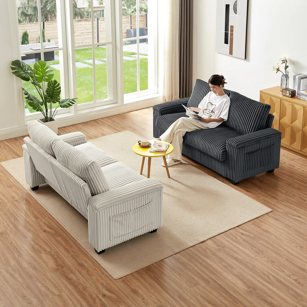 Canapé causeuse en tissu gris foncé 71 avec accoudoir carré de rangement et port USB pour le salon