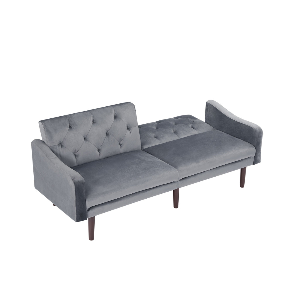 Canapé-lit 3 places en velours gris foncé 71 avec deux coussins décoratifs et cadre en bois massif pour le salon