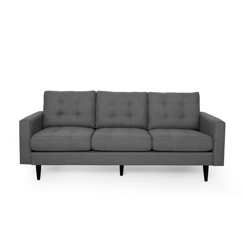 Canapé 3 places capitonné gris foncé avec pieds en bois de bouleau