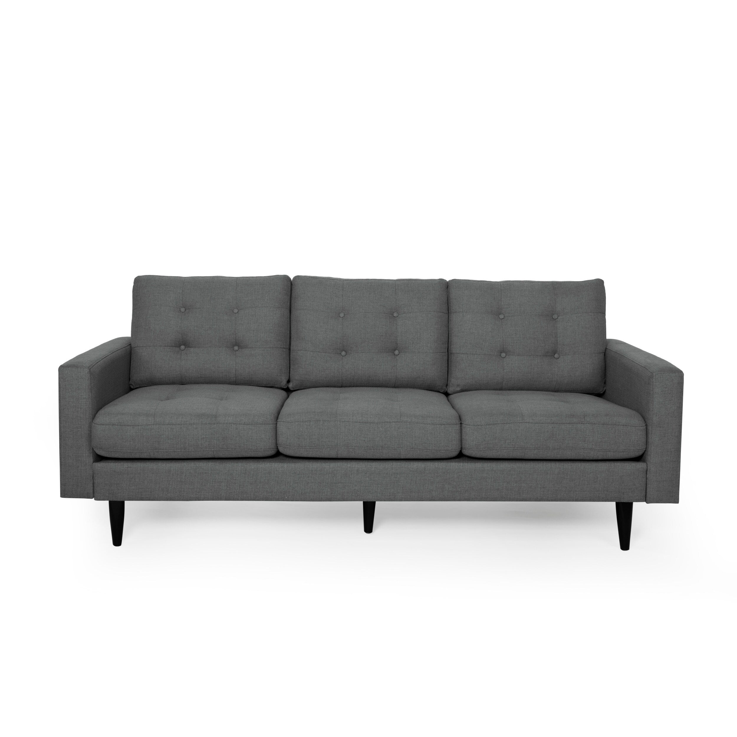 Canapé 3 places capitonné gris foncé avec pieds en bois de bouleau