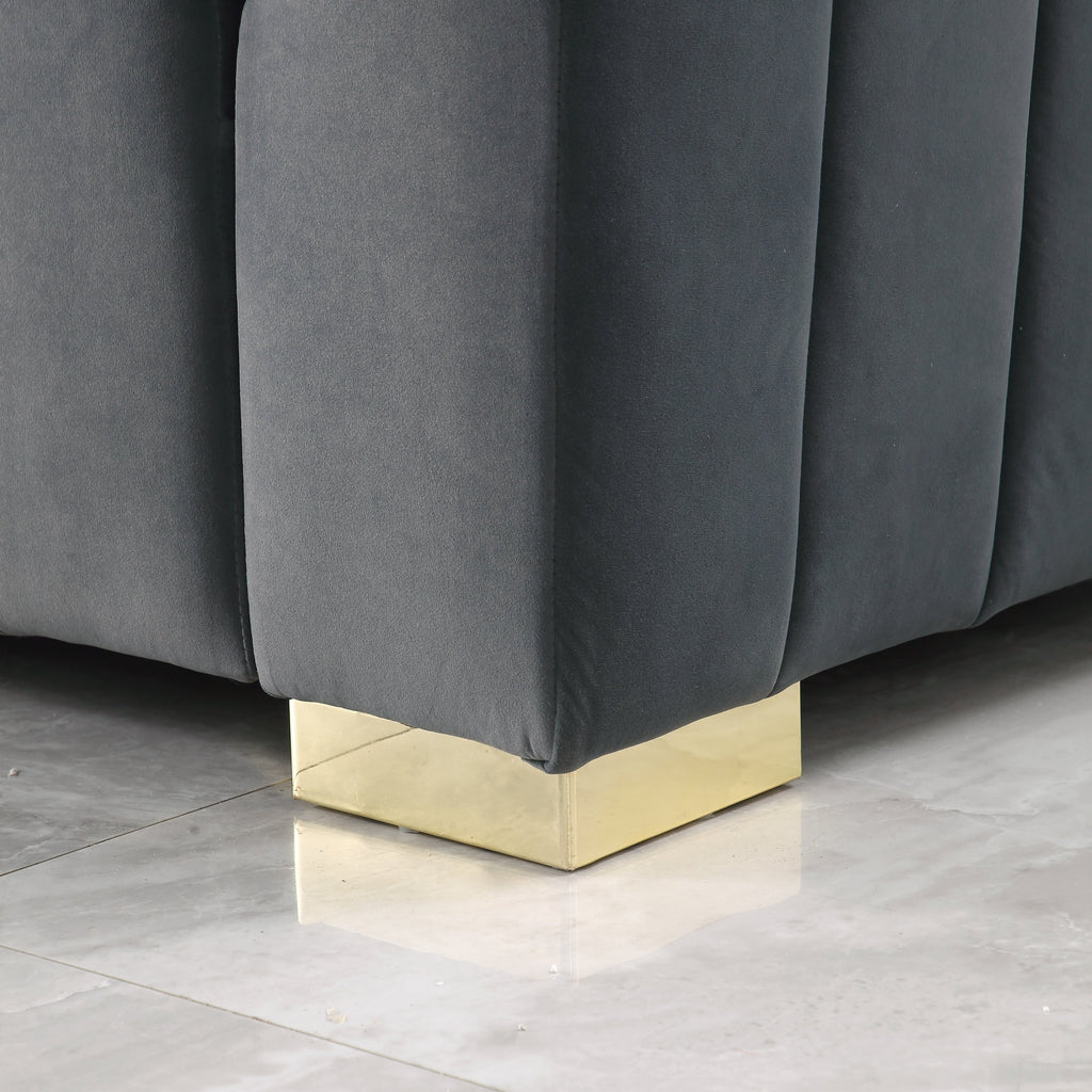 Canapé 3 places capitonné en velours Chesterfield 87.01 gris foncé avec coussins pour le salon