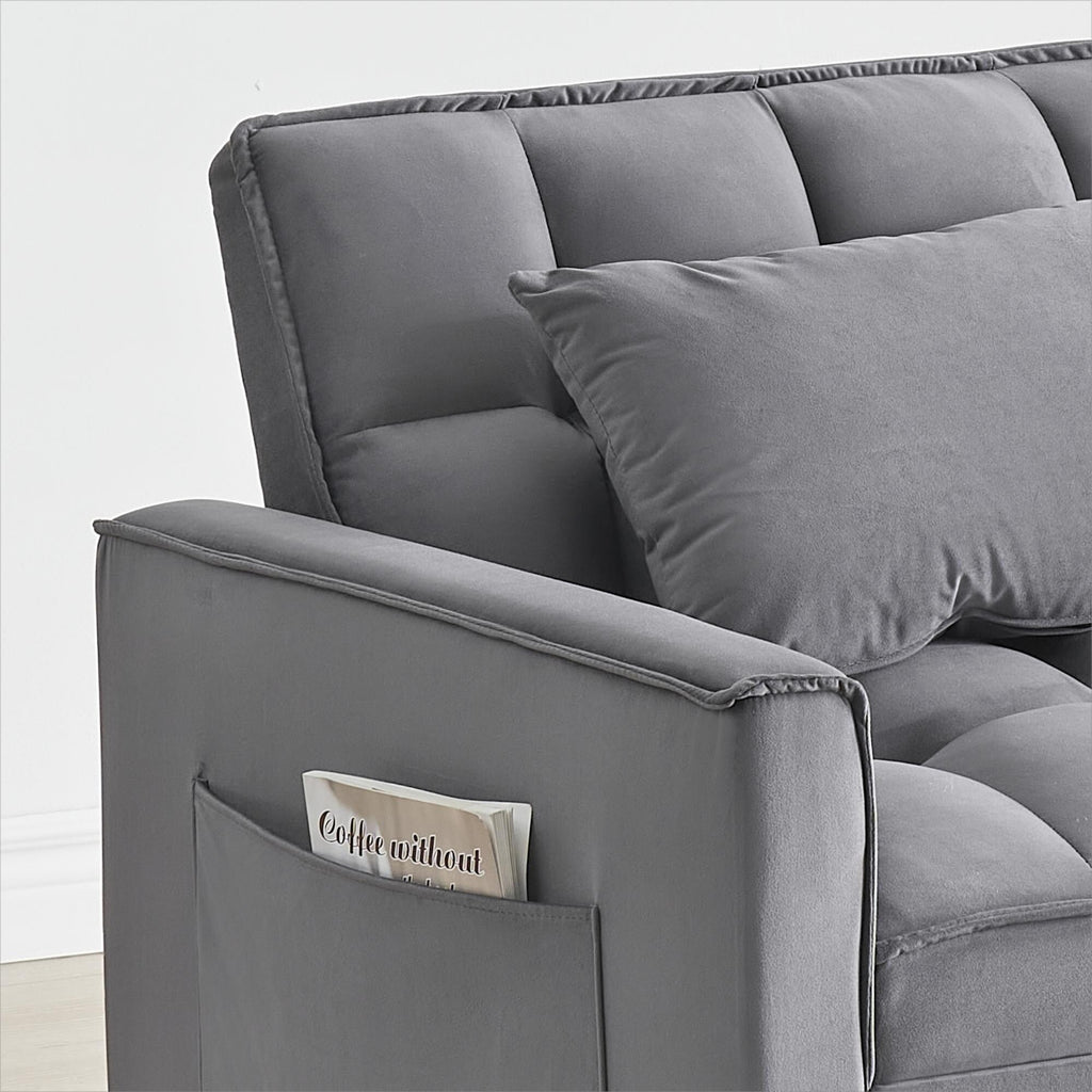 Canapé-lit convertible gris foncé avec dossier réglable et roulettes