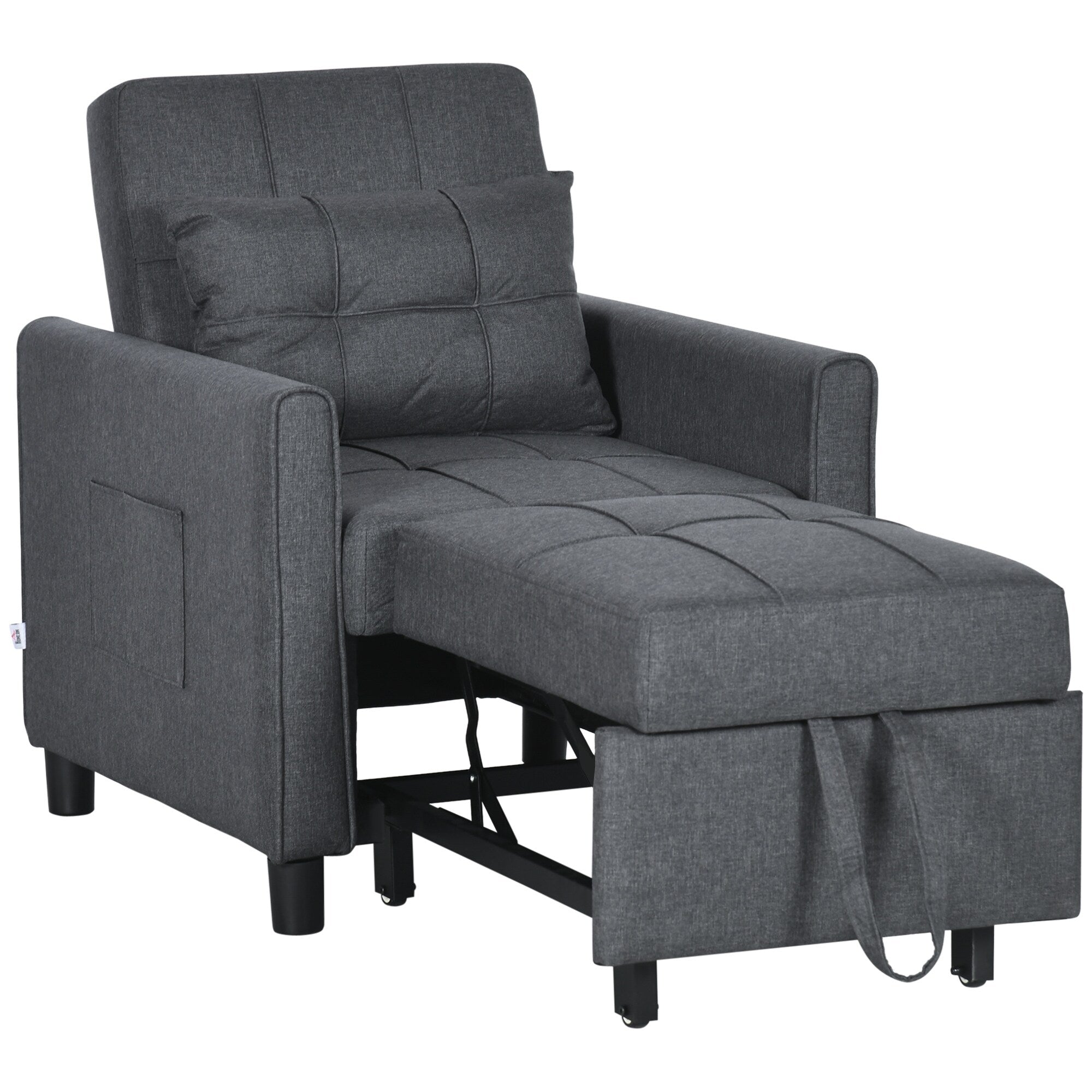 Canapé-lit convertible simple 3 en 1 gris foncé moderne 27,3" en polyester avec dossier réglable et oreiller pour le salon