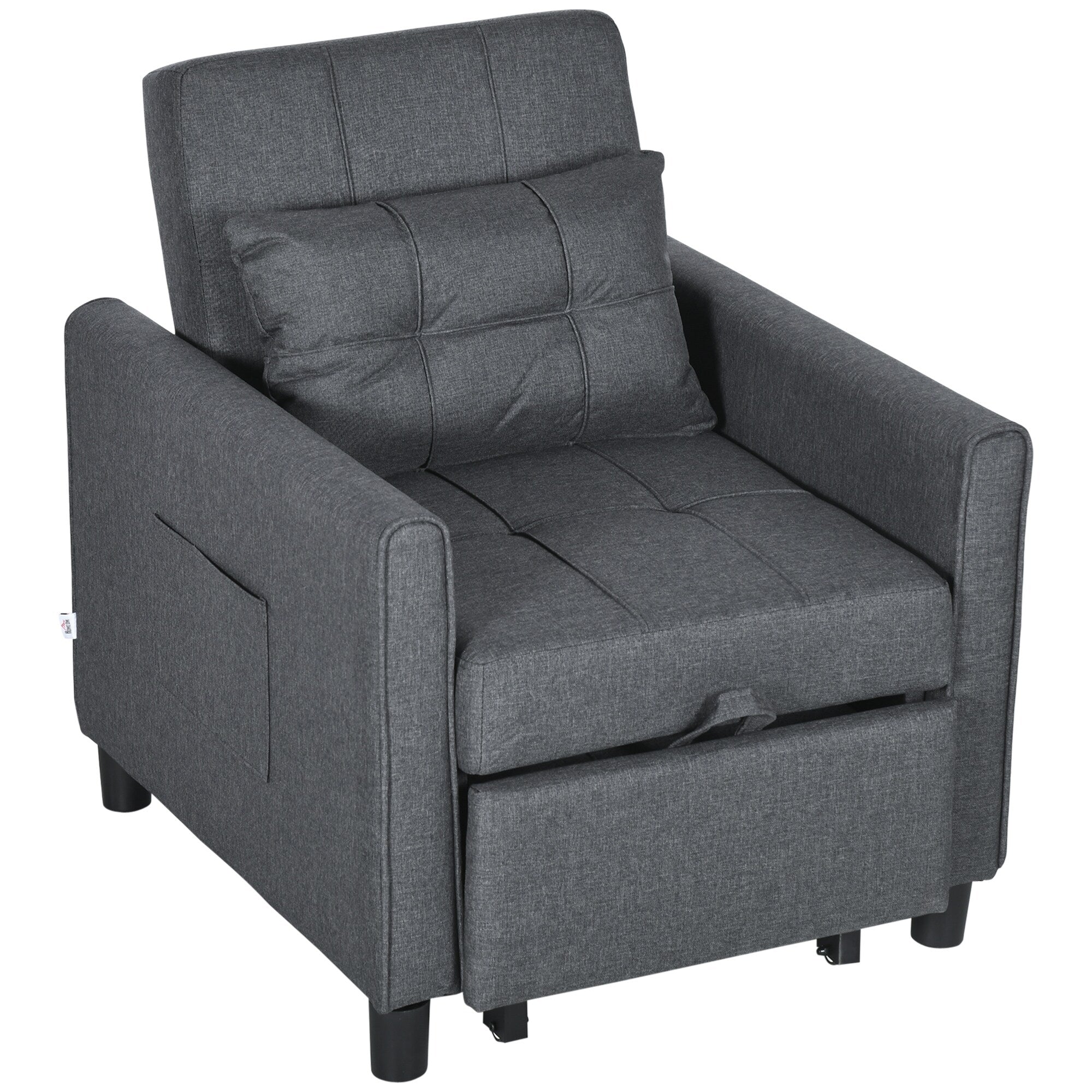 Canapé-lit convertible simple 3 en 1 gris foncé moderne 27,3" en polyester avec dossier réglable et oreiller pour le salon