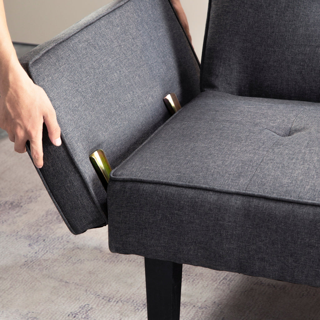 Canapé-lit futon 3 places convertible gris foncé moderne 71,65 avec pieds en bois massif et oreillers pour le salon