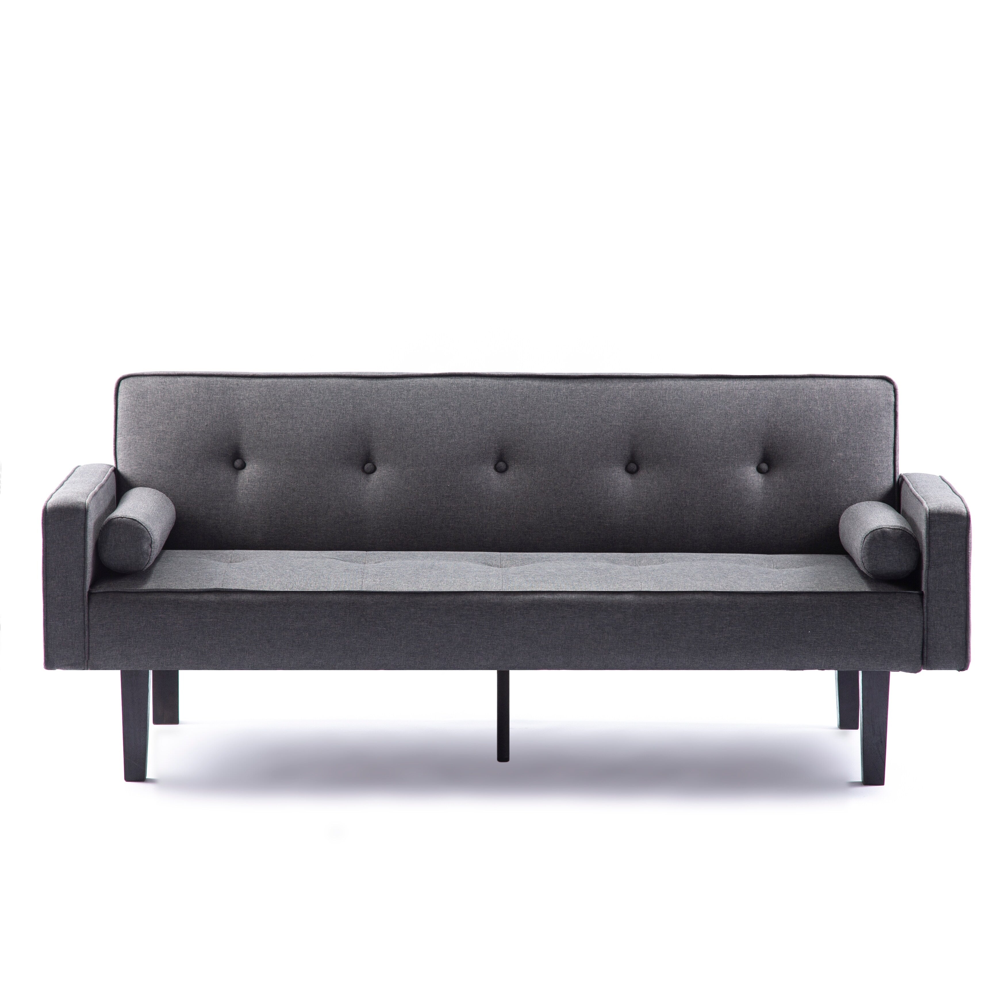 Canapé-lit futon 3 places convertible gris foncé moderne 71,65 avec pieds en bois massif et oreillers pour le salon