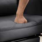 Fauteuil de bureau inclinable manuel pivotant à 360° en cuir gris foncé avec support lombaire, appui-tête, repose-pieds et hauteur réglable