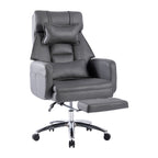 Fauteuil de bureau inclinable manuel pivotant à 360° en cuir gris foncé avec support lombaire, appui-tête, repose-pieds et hauteur réglable