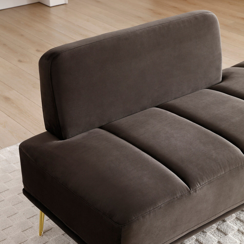 Banc causeuse rembourré gris foncé avec pieds dorés