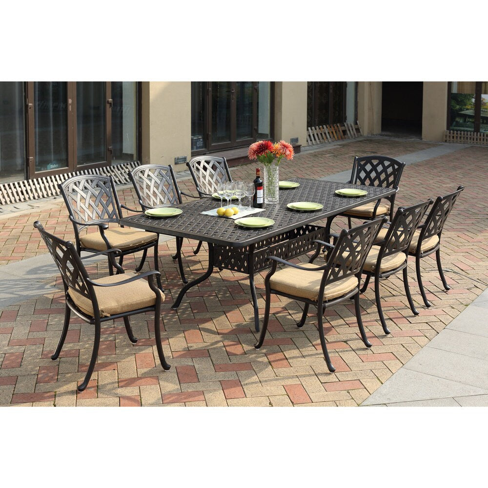 Ensemble de salle à manger rectangulaire 9 pièces Darlee Ocean View en fonte d'aluminium bronze antique
