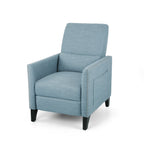 Fauteuil inclinable Davy Pushback, garniture cloutée, bois de bouleau, tissu bleu