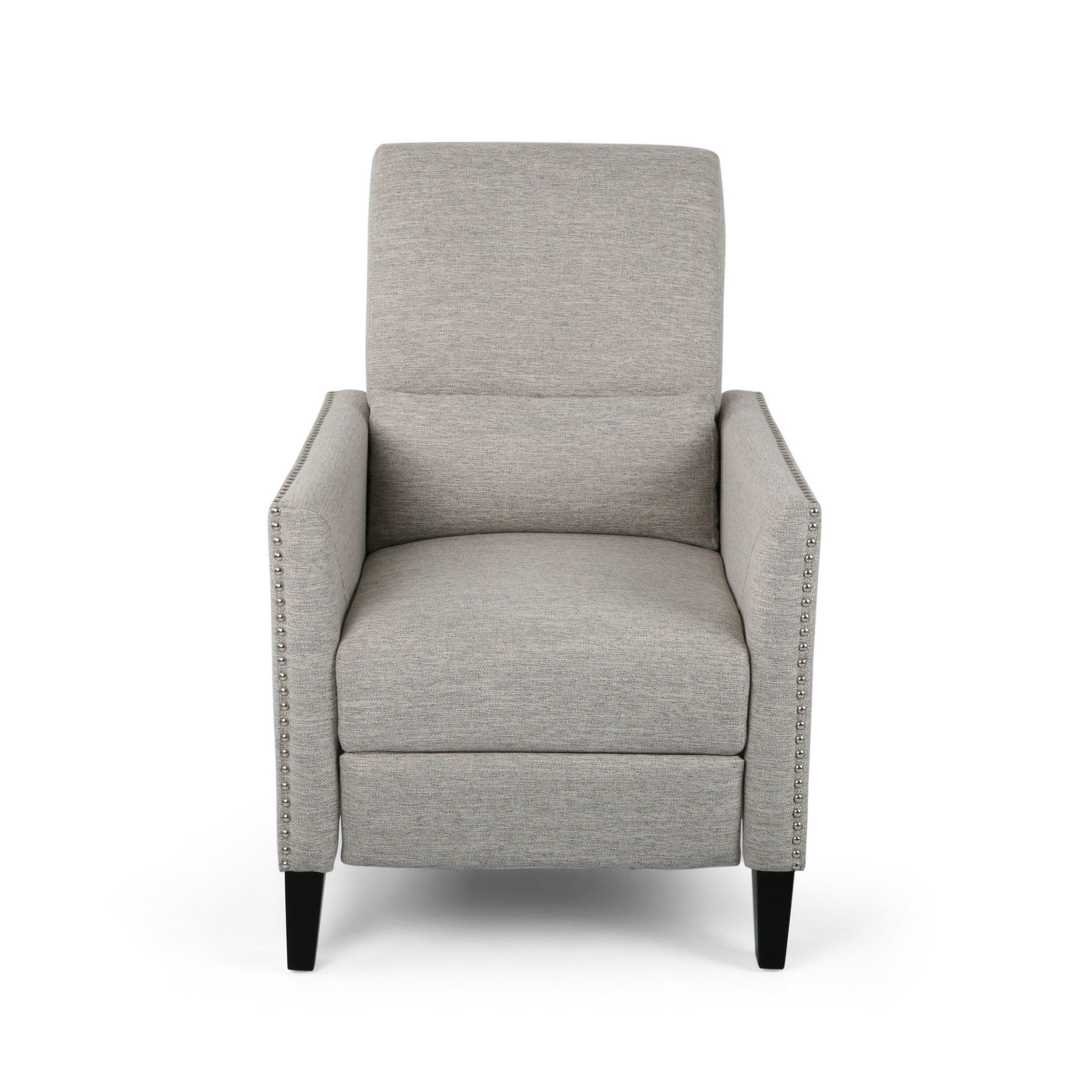 Fauteuil inclinable Davy Pushback, garniture cloutée, bois de bouleau, tissu gris
